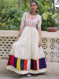 Notable White Multi Thread Work Roman Silk Navratri Special Gown - Zeel Clothing