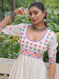 Notable White Multi Thread Work Roman Silk Navratri Special Gown - Zeel Clothing