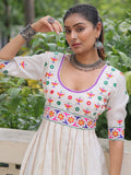 Notable White Multi Thread Work Roman Silk Navratri Special Gown - Zeel Clothing