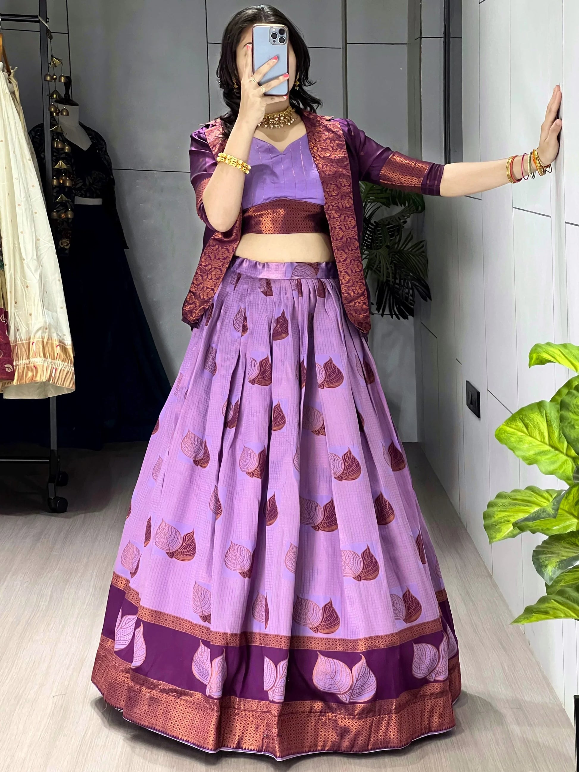 Notable Wine Zari Weaving Jacquard Silk Wedding Wear Lehenga Choli With Jacket