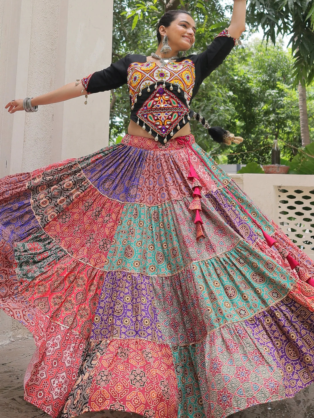 Noteworthy Multi-Color Printed Cotton Navratri Special Lehenga Choli - Zeel Clothing