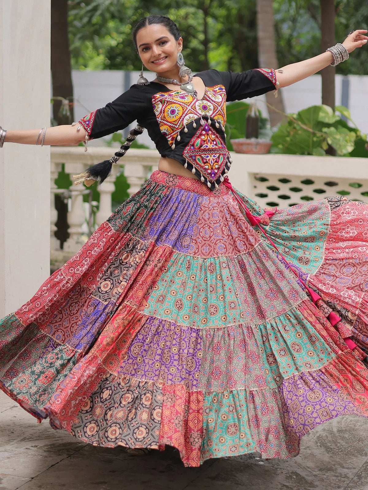 Noteworthy Multi-Color Printed Cotton Navratri Special Lehenga Choli - Zeel Clothing