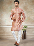 Noteworthy Peach Pintex Work Silk Traditional Men Kurta Set