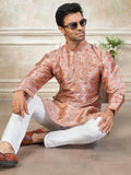 Noteworthy Peach Pintex Work Silk Traditional Men Kurta Set
