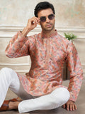 Noteworthy Peach Pintex Work Silk Traditional Men Kurta Set