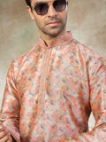 Noteworthy Peach Pintex Work Silk Traditional Men Kurta Set