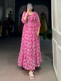 Noticeable Pink Printed Georgette Casual Wear Dress