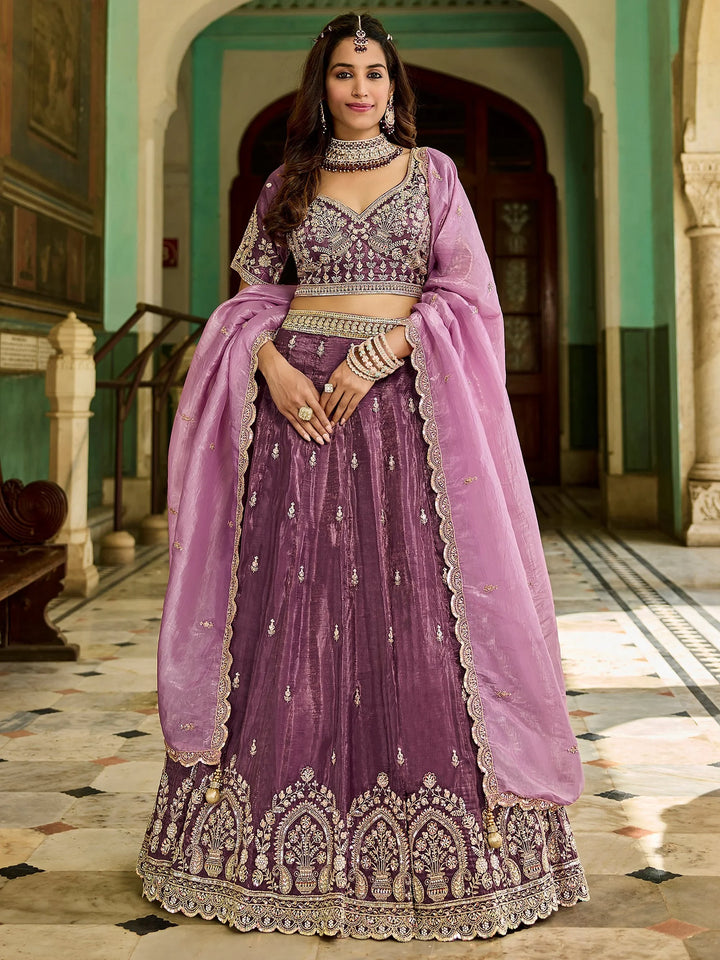 noticeable Wine Heavy Embroidery Crush Reception Wear Lehenga Choli With Dupatta