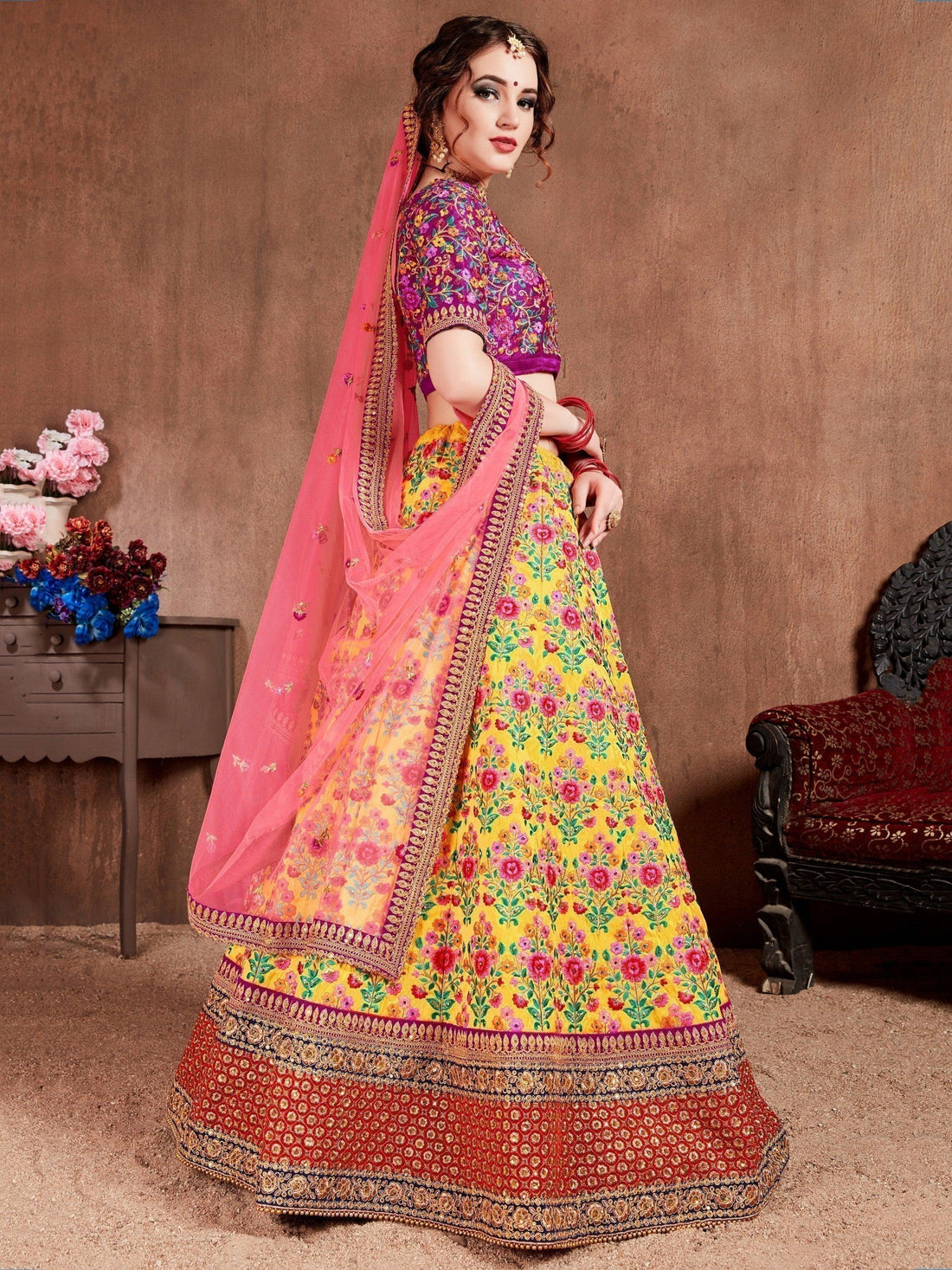 Lovely Yellow Colored Bridal Wear Embroidered Lehenga Choli
