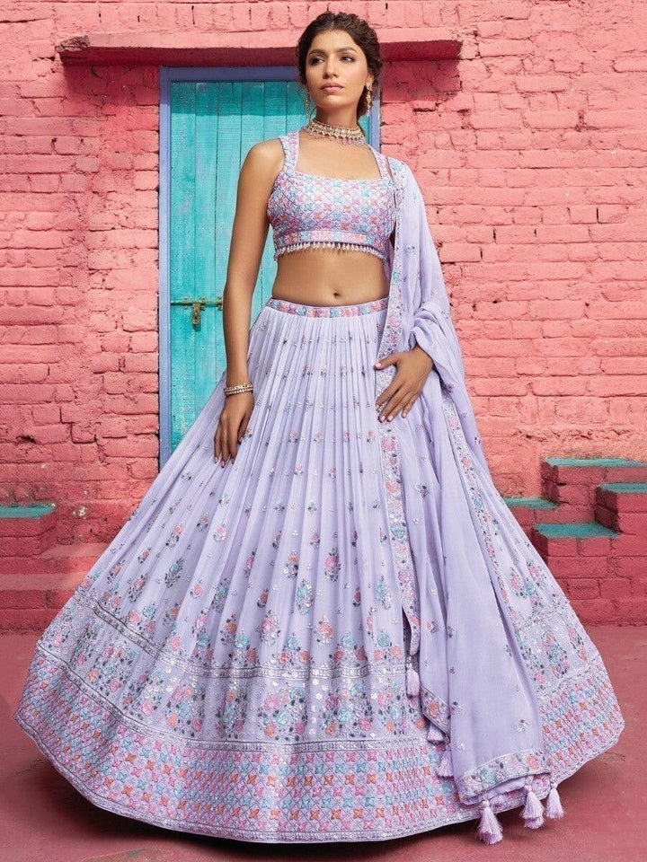Stunning Lavender Sequins Georgette Lehenga Choli With Dupatta