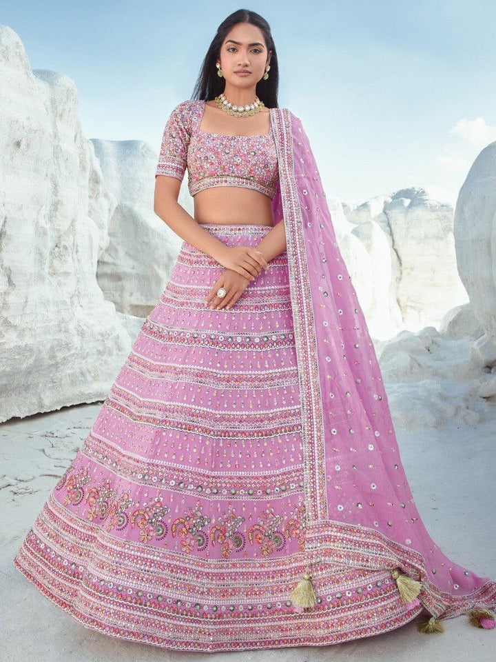 Beautiful Lavender Sequins Georgette Lehenga Choli With Dupatta