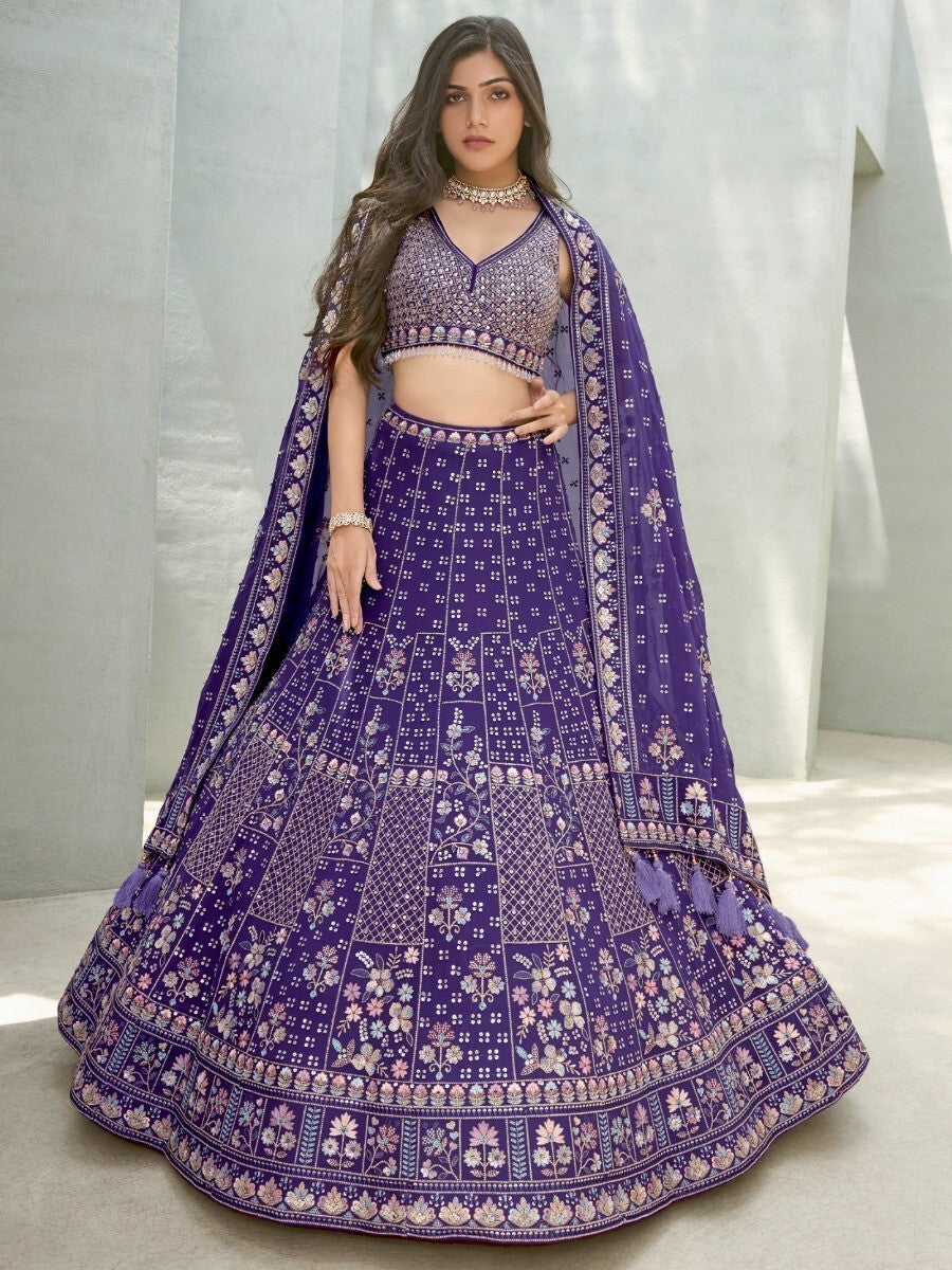 Wonderful Purple Sequins Georgette Lehenga Choli With Dupatta
