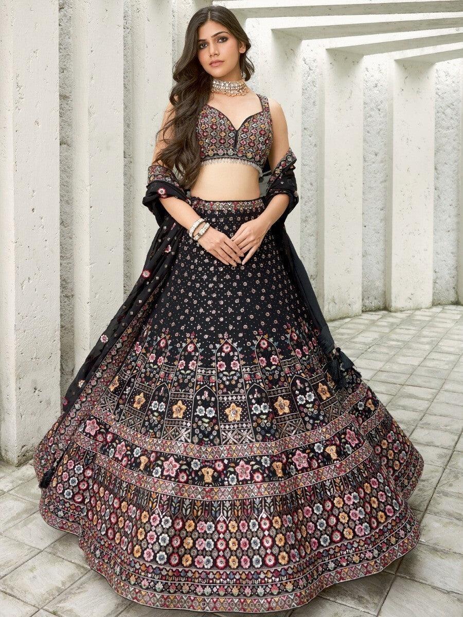 Awesome Black Sequins Georgette Engagement Wear Lehenga Choli