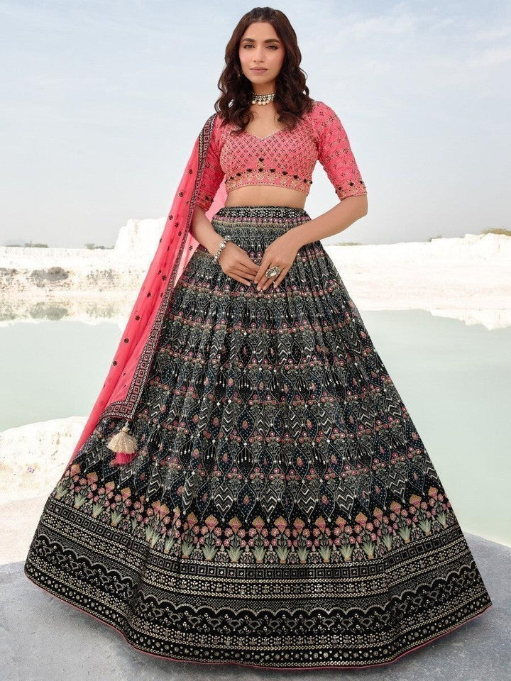 Exquisite Black Sequins Georgette Lehenga Choli With Dupatta