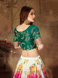 Off-White Floral Digital Printed Organza Bridal Lehenga Choli - Zeel Clothing