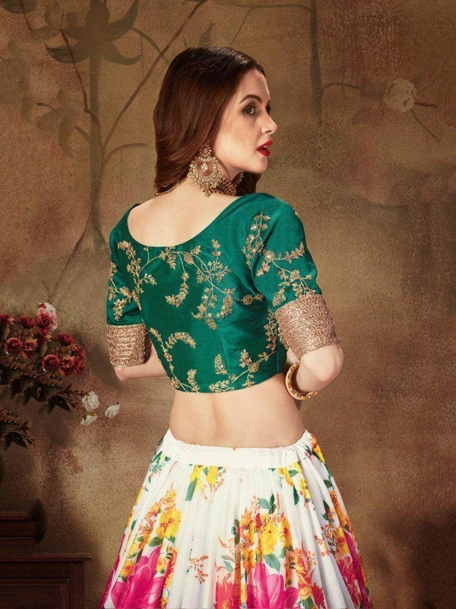 Off-White Floral Digital Printed Organza Bridal Lehenga Choli - Zeel Clothing