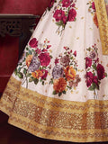 Off-White Floral Print Banglori Silk Wedding Wear Lehenga Choli - Zeel Clothing