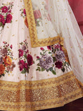 Off-White Floral Print Banglori Silk Wedding Wear Lehenga Choli - Zeel Clothing