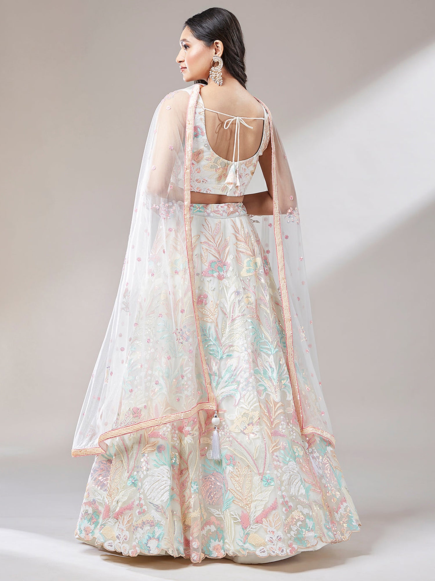 Outstanding Off-White Sequins Net Lehenga Choli With Dupatta