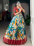 Wonderful Off-White Kalamkari Print Tussar Silk Designer Gown With Jacket