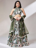 Marvelous Olive Green Sequins Net Mehendi Wear Lehenga Choli