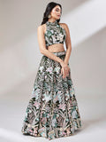 Marvelous Olive Green Sequins Net Mehendi Wear Lehenga Choli
