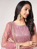 Opulent Dusty Pink Sequins Work Net Sangeet Wear Salwar Suit With Dupatta - Zeel Clothing