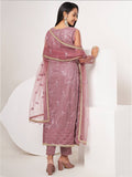 Opulent Dusty Pink Sequins Work Net Sangeet Wear Salwar Suit With Dupatta - Zeel Clothing
