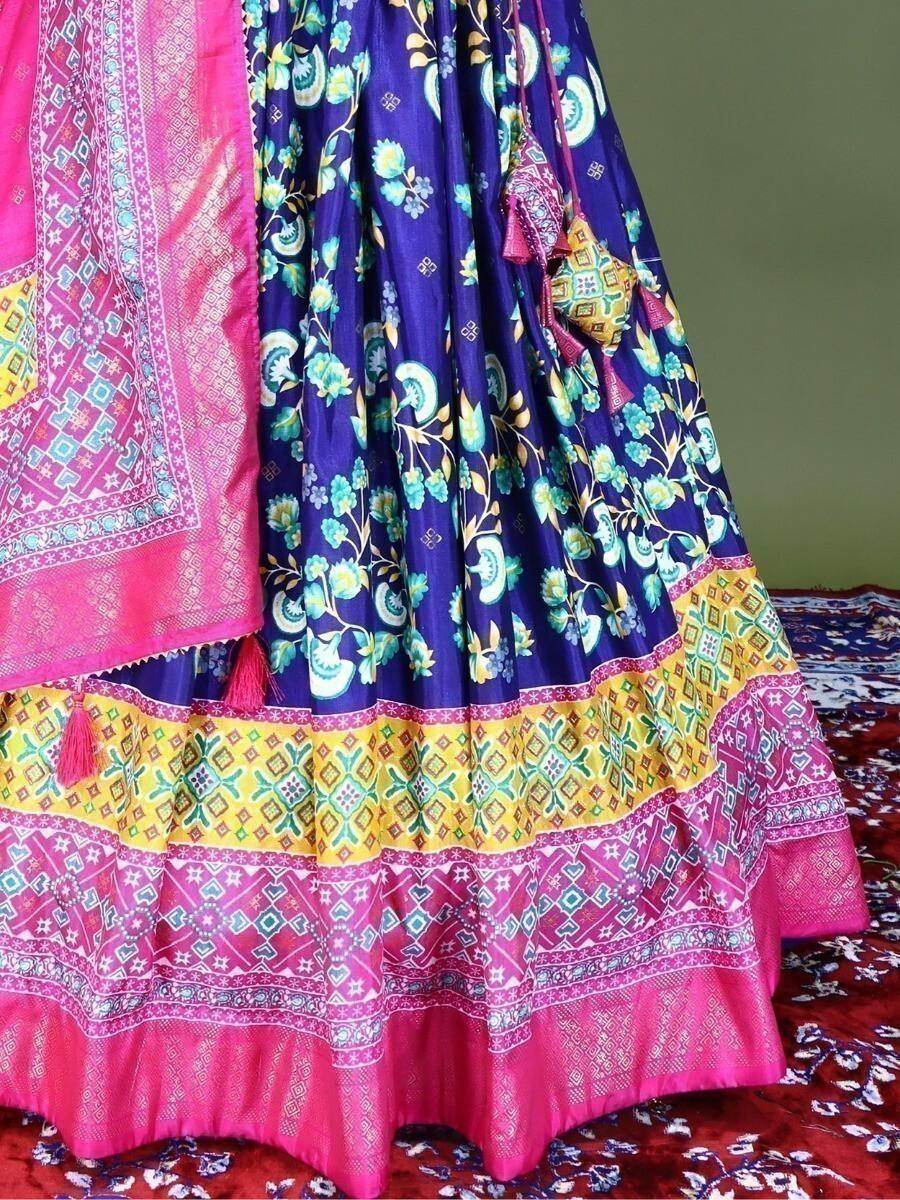 Opulent Navy Blue Digital Printed Silk Festive Wear Lehenga Choli - Zeel Clothing