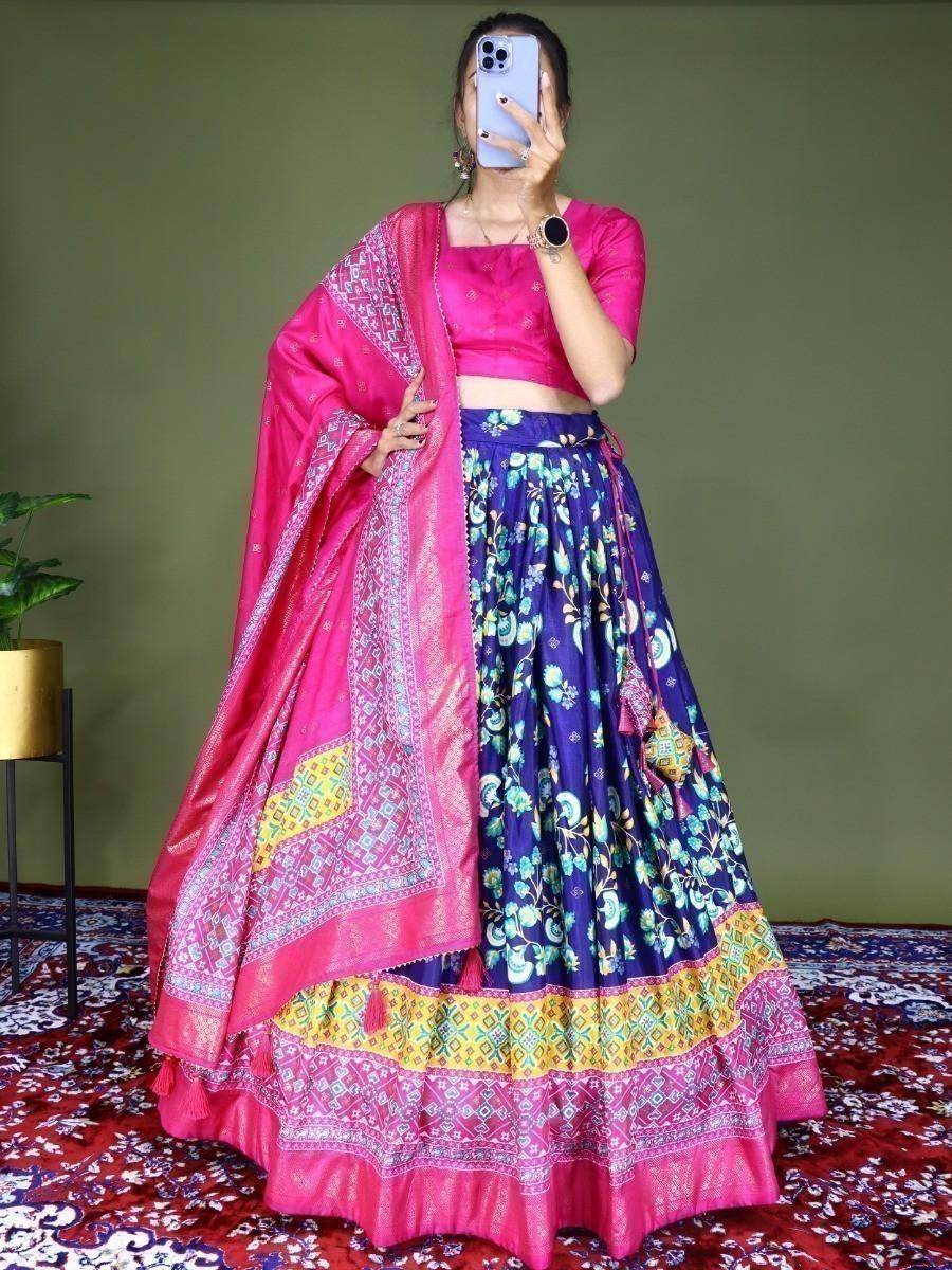 Opulent Navy Blue Digital Printed Silk Festive Wear Lehenga Choli - Zeel Clothing