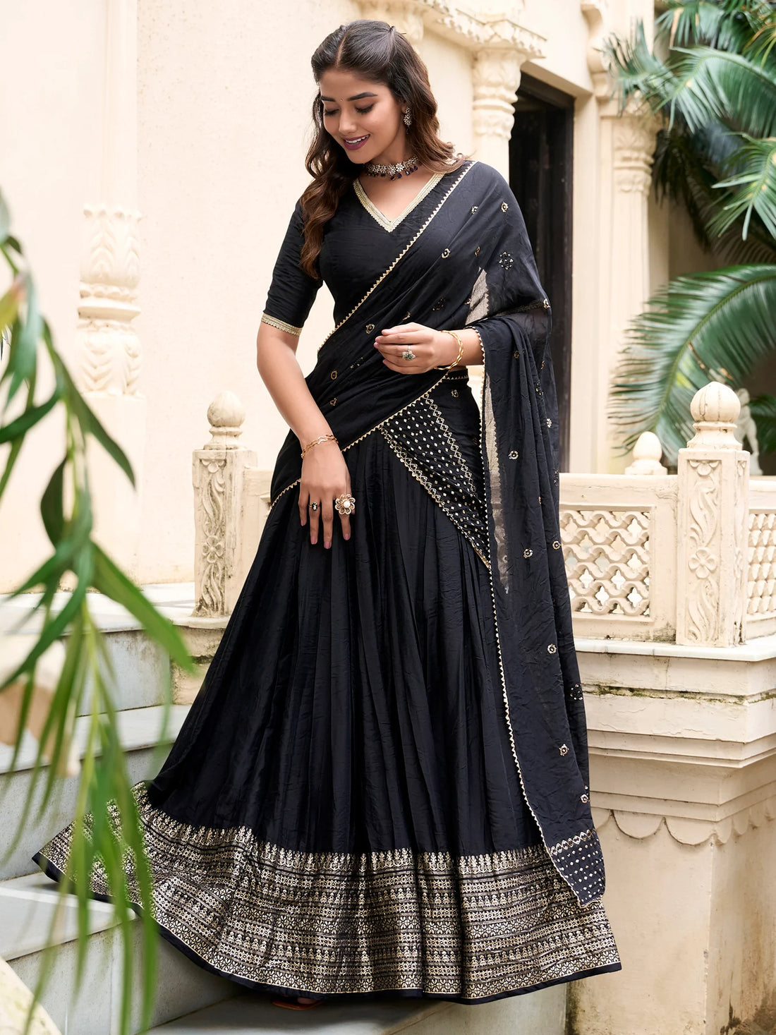 Outstanding Black Border Work Chanderi Event Wear Lehenga Choli - Zeel Clothing