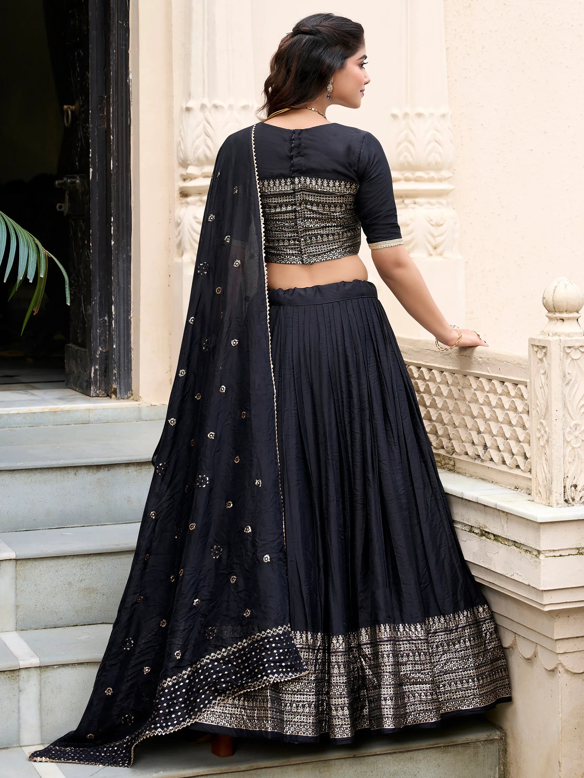 Outstanding Black Border Work Chanderi Event Wear Lehenga Choli - Zeel Clothing