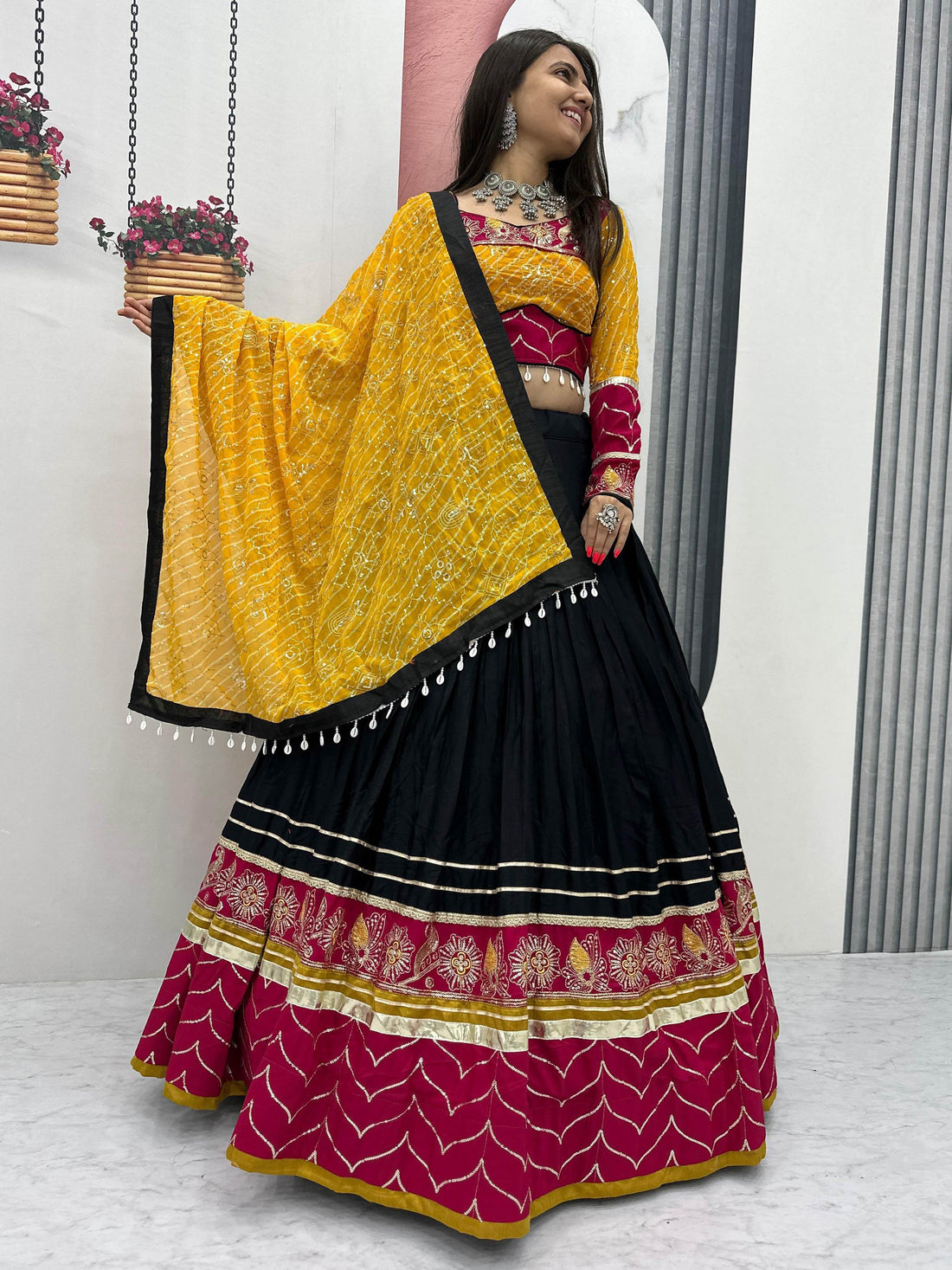 Outstanding Black Embroidered Cotton Traditional Lehenga Choli With Dupatta - Zeel Clothing