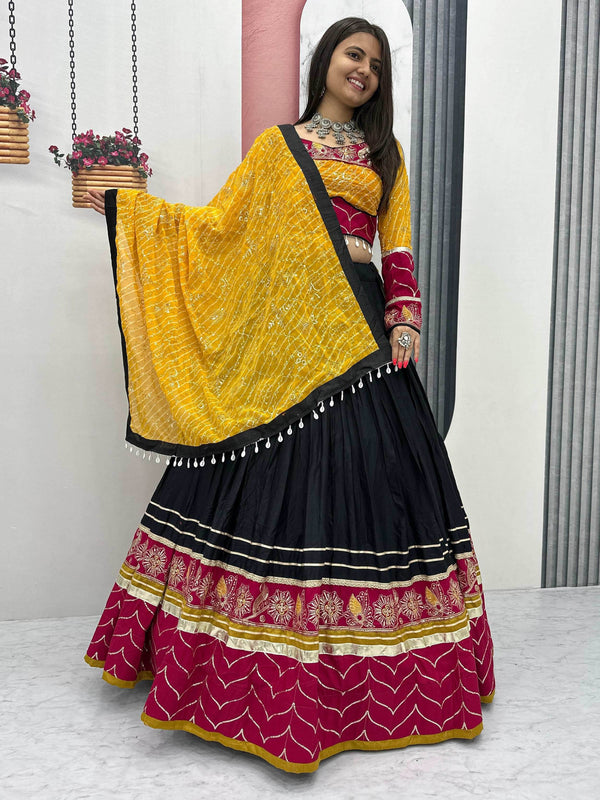 Outstanding Black Embroidered Cotton Traditional Lehenga Choli With Dupatta - Zeel Clothing