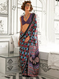 Outstanding Black Printed Satin Traditional Saree With Blouse - Zeel Clothing