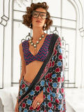 Outstanding Black Printed Satin Traditional Saree With Blouse - Zeel Clothing