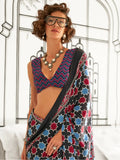 Outstanding Black Printed Satin Traditional Saree With Blouse - Zeel Clothing
