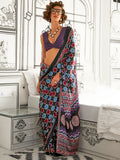 Outstanding Black Printed Satin Traditional Saree With Blouse - Zeel Clothing