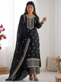 Outstanding Black Sequins Chinon Event Wear Palazzo Suit With Dupatta - Zeel Clothing