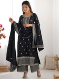 Outstanding Black Sequins Chinon Event Wear Palazzo Suit With Dupatta - Zeel Clothing