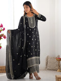 Outstanding Black Sequins Chinon Event Wear Palazzo Suit With Dupatta - Zeel Clothing