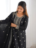 Outstanding Black Sequins Chinon Event Wear Palazzo Suit With Dupatta - Zeel Clothing