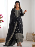 Outstanding Black Sequins Chinon Event Wear Palazzo Suit With Dupatta - Zeel Clothing