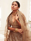 Outstanding Brown Embroidered Slub Silk Wedding Wear Lehenga Choli - Zeel Clothing