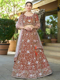 Outstanding Brown Sequins Silk Engagement Wear Lehenga Choli - Zeel Clothing