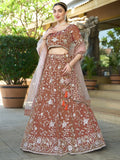 Outstanding Brown Sequins Silk Engagement Wear Lehenga Choli - Zeel Clothing