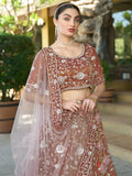 Outstanding Brown Sequins Silk Engagement Wear Lehenga Choli - Zeel Clothing