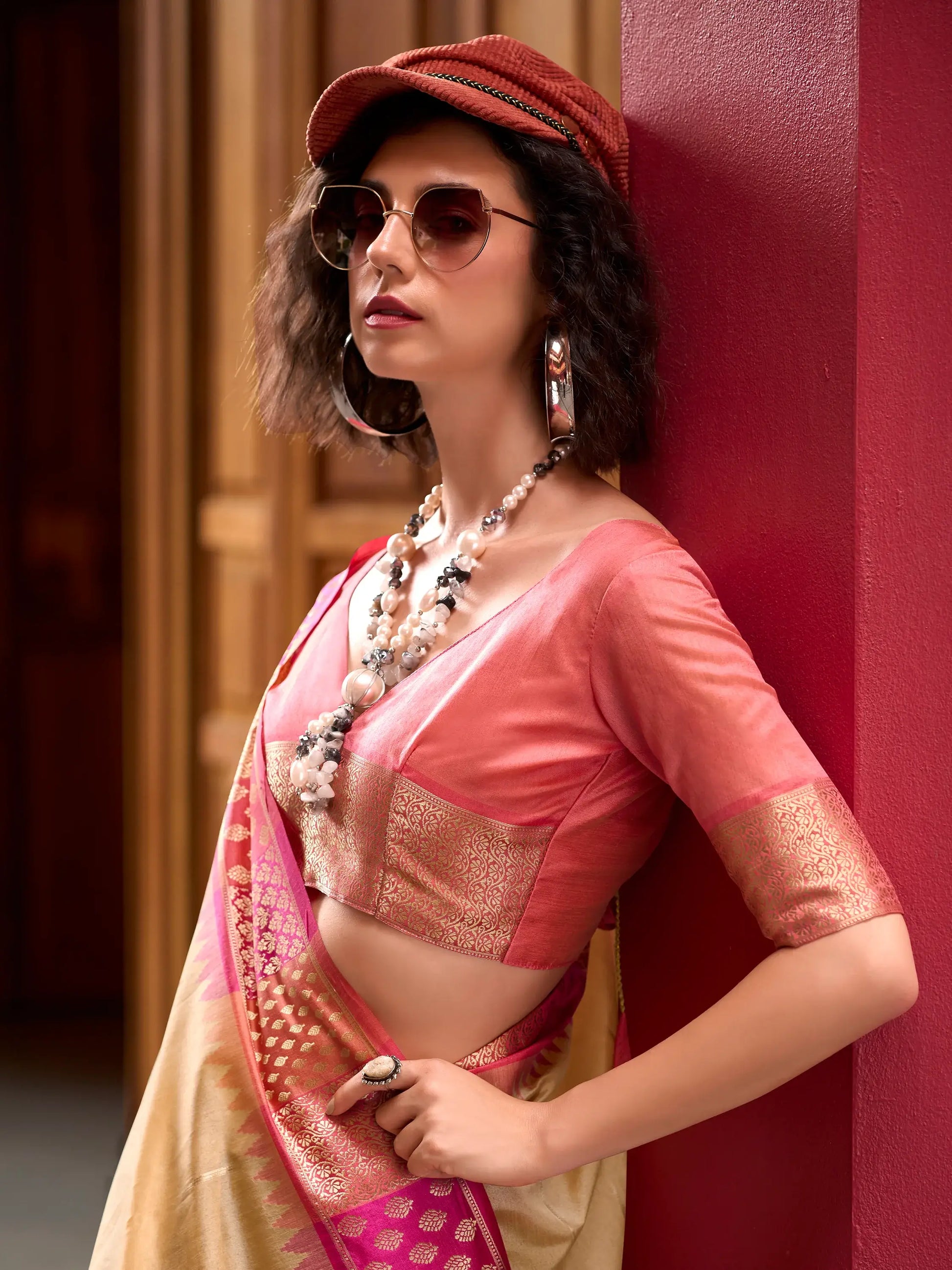 Outstanding Cream Zari Weaving Banarasi Silk Festival Wear Saree - Zeel Clothing