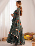 Outstanding Green Bandhani Printed Georgette Anarkali Suit With Dupatta - Zeel Clothing