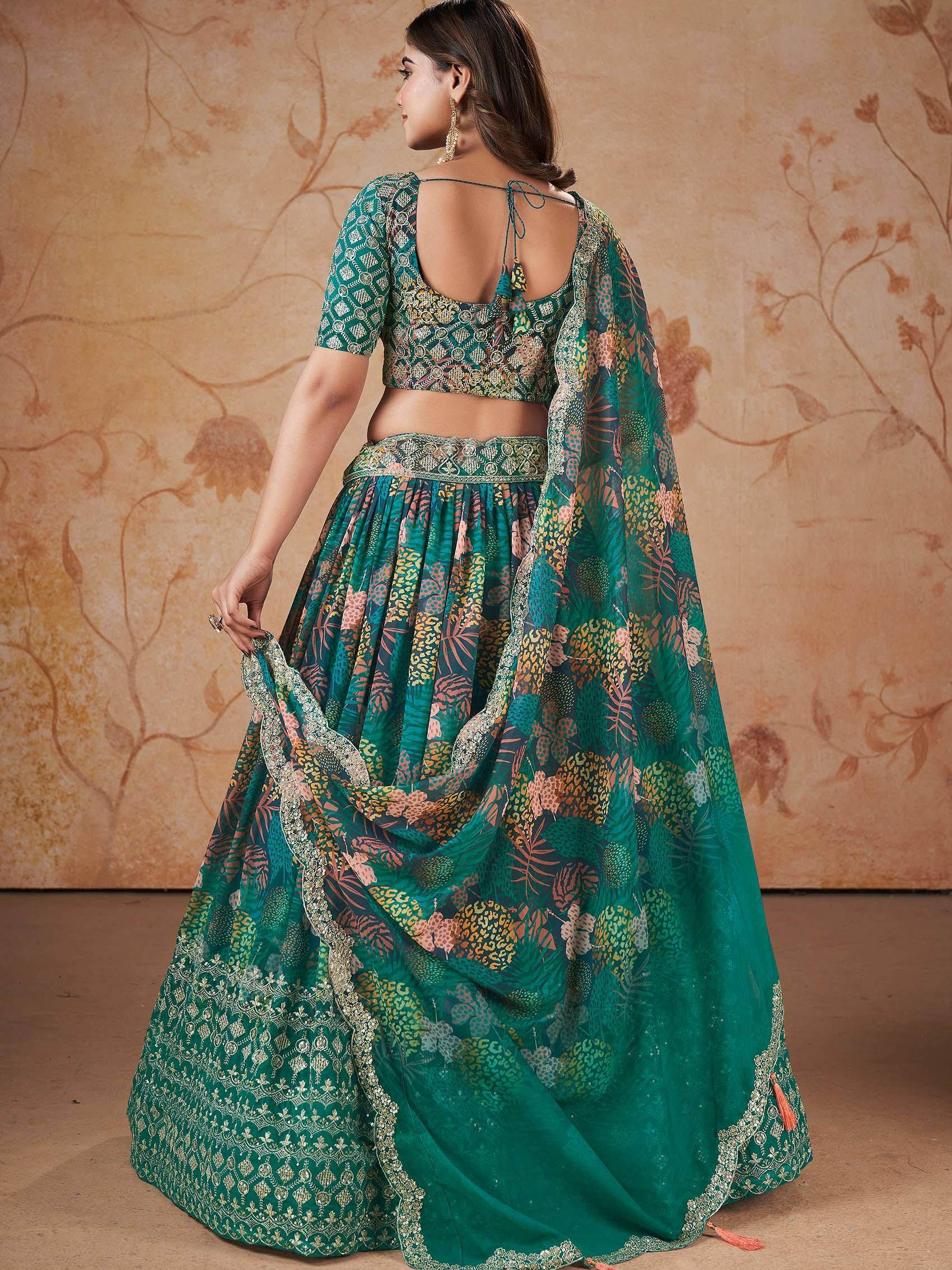 Outstanding Green Digital printed Georgette Mehendi Wear Lehenga Choli - Zeel Clothing